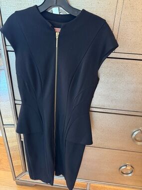 Ted Baker London Black Zip-Front Peplum Midi Dress